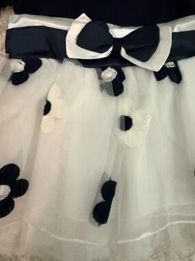 Navy & White Floral Tulle Skirt with Bow Waistband
